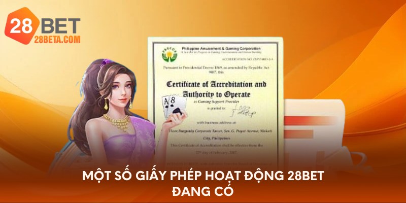 Một số giấy phép hoạt động 28bet đang có